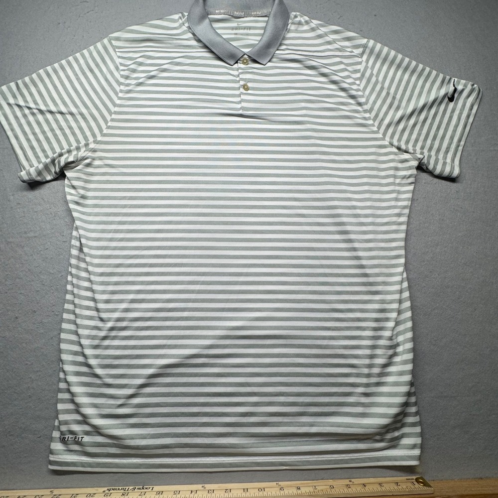 Nike Golf Polo Shirt Mens XXL Grey Striped Dri-FIT Short Sleeve Performance